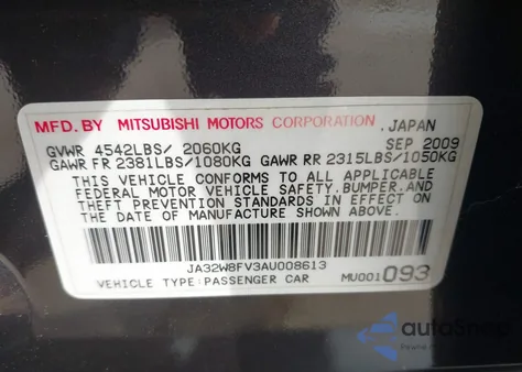 2010 Mitsubishi Lancer Evolution Gsr z USA, uszkodzony, nr VIN JA32W8FV3AU008613